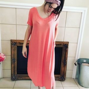 Coral Tee Dress with Pockets!